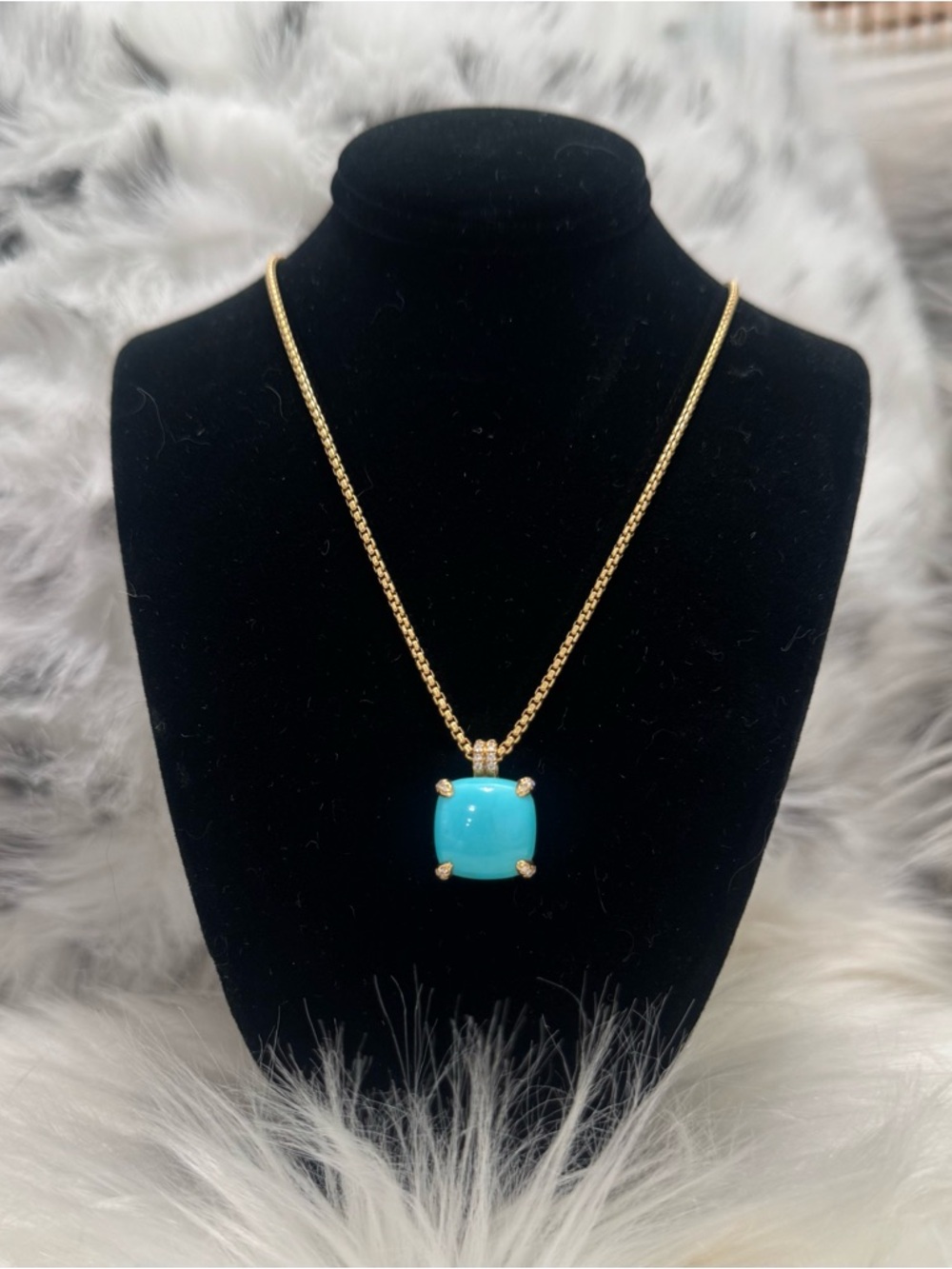 David Yurman 18K Yellow Gold Chatelaine Turquoise Diamond Pendant Necklace - Picture 5 of 11